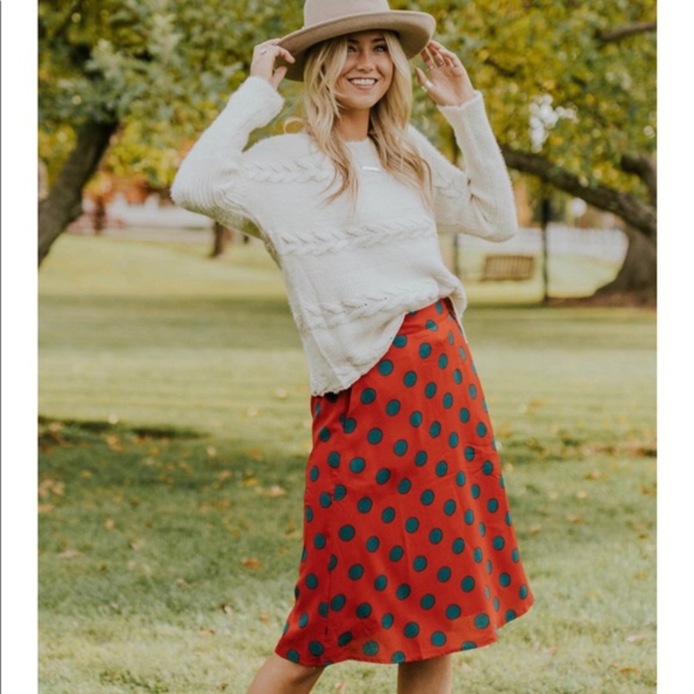 Roolee Red/Teal Polka Dot Skirt Size Small